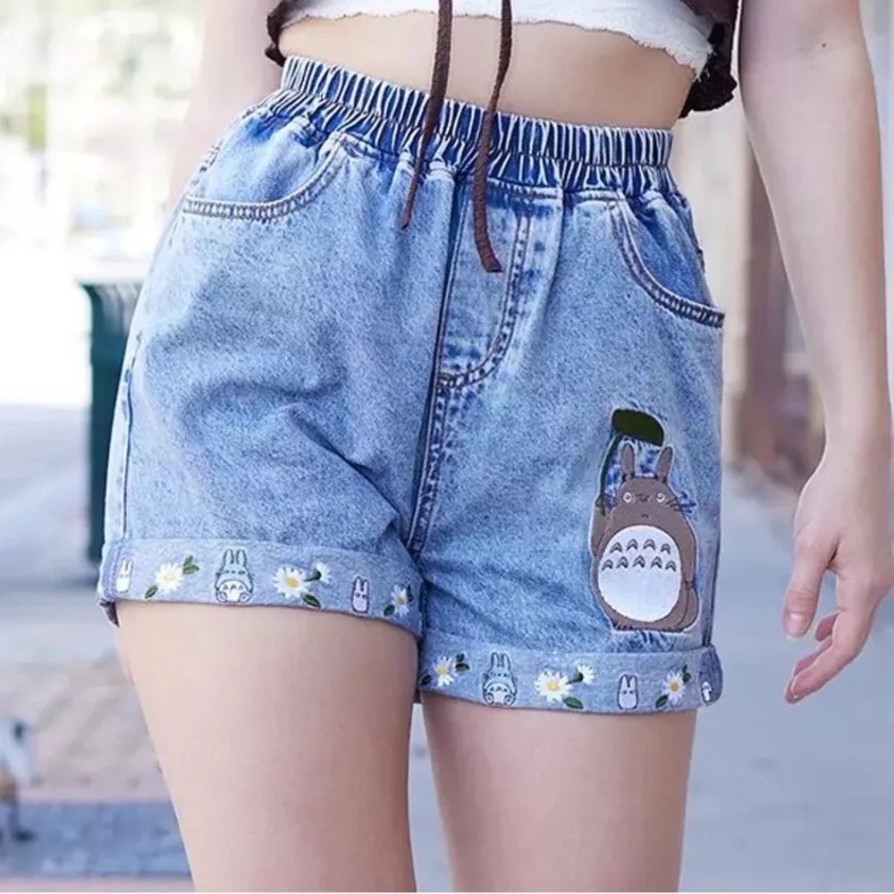 Studio Ghibli My Neighbor Totoro Spring Elastic High-Waisted‎ Denim Shorts